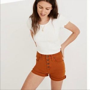 Madewell high rise garment dyed denim jean shorts, size 23, burnt orange
